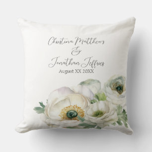 Romantic Watercolor White Ranunculus Cushion