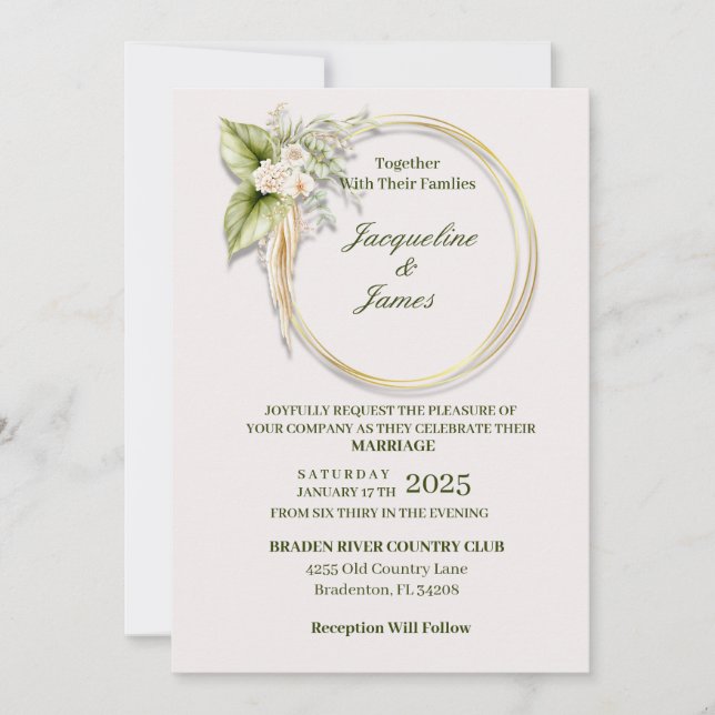 Romantic Watercolor White Rose  Invitation (Front)