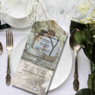 Romantic Watercolor White Rose QR Code All In One Invitation