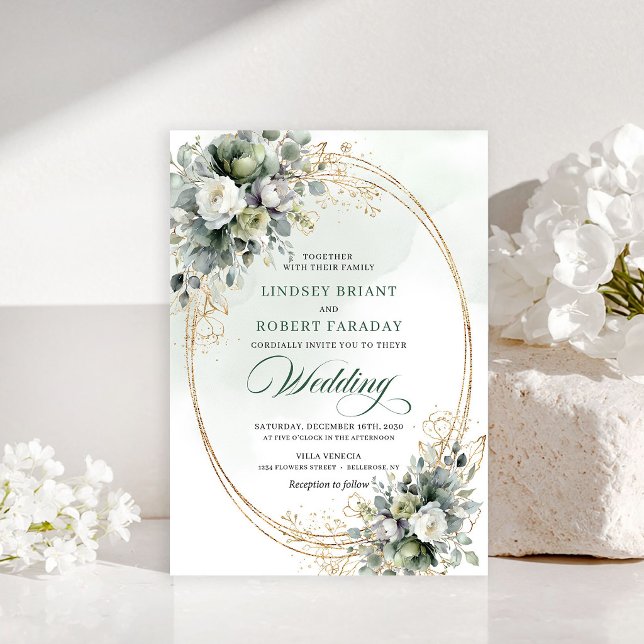 Romantic Watercolor White Roses Wedding Invite (Romantic Watercolor White Roses Wedding Invite)