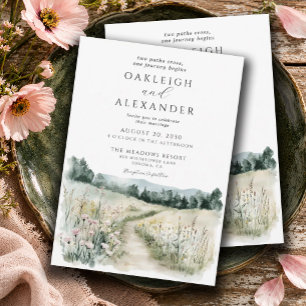Romantic Watercolor Wildflower Meadow Wedding Invitation