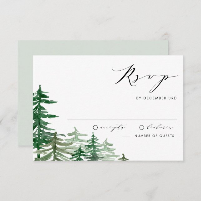 Romantic Watercolor Woodland Spring Wedding RSVP Card (Front/Back)