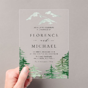 Romantic Watercolor Woodland Wedding Acrylic Invitations