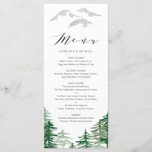 Romantic Watercolor Woodland Wedding Menu Card