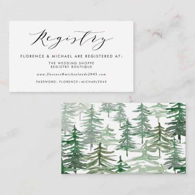 Romantic Watercolor Woodland Wedding Registry Enclosure Card (Front/Back)