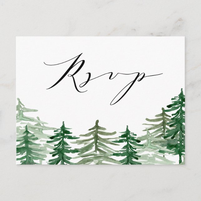 Romantic Watercolor Woodland Wedding RSVP Postcard (Front)