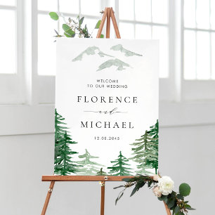 Romantic Watercolor Woodland Wedding Welcome Poster