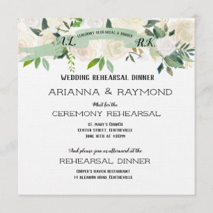 Romantic Watercolored White Roses Rehearsal Invitation