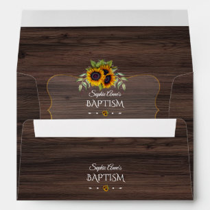 Romantic Watercolour Sunflowers Wood Baptism Envelope