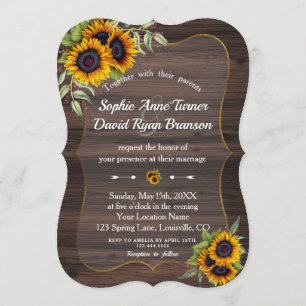 Romantic Watercolour Sunflowers Wood Wedding Invitation