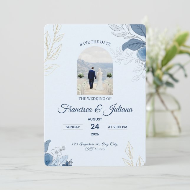 Romantic Waterfront Wedding Save The Date (Standing Front)