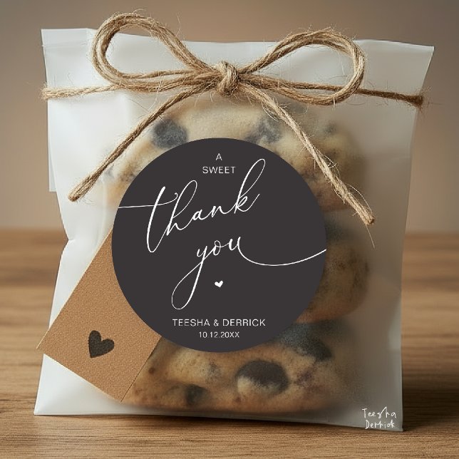 Romantic Wedding A Sweet Thank You Cookies Classic Round Sticker (Romantic Wedding A Sweet Thank You Cookies Classic Round Sticker in charcoal grey)
