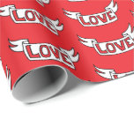 Romantic Wedding Anniversary Wrapping Paper<br><div class="desc">Cute retro style LOVE words on scrolls,  patterned on a juicy red background. Ideal for wedding anniversaries,  Valentine's Day,  weddings,  and engagements.</div>