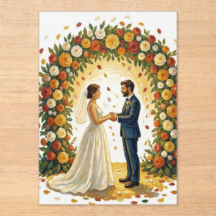 Romantic Wedding Arch Golden Roses Couple Acrylic Invitations