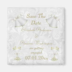 Romantic Wedding Bells & Champagne Flutes Magnet