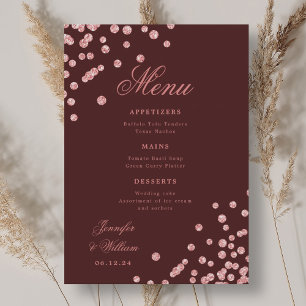 Romantic Wedding Confetti Rose Gold Burgundy Menu