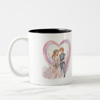Romantic wedding couple holding hands Two-Tone coffee mug