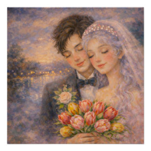 Romantic Wedding Couple Illustration Poster