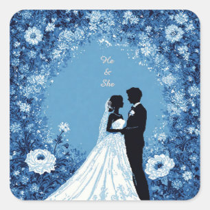 Romantic Wedding Couple in Floral Garden Square Sticker