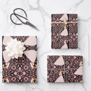 Romantic wedding couple in love on pink wrapping paper sheet