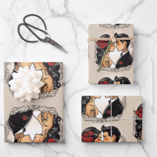 Romantic wedding couple in love wrapping paper sheet