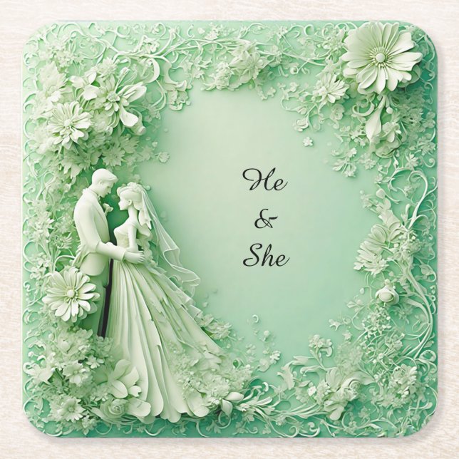 Romantic Wedding Couple Square Paper Coaster (Front)