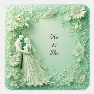 Romantic Wedding Couple Square Sticker