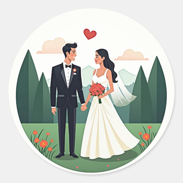 Romantic Wedding Couple Sticker (Front)
