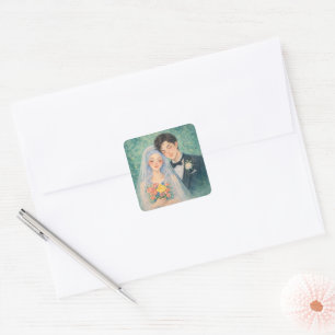 Romantic Wedding Couple Watercolor Illustration Square Sticker