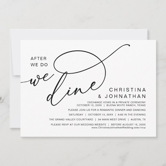 Romantic Wedding Dinner, After We Do, We Dine Invitation (Front)