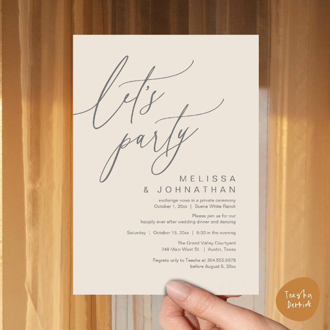 Romantic Wedding Dinner Dancing, Let's Party Invitation (Let's Party, Romantic Charm Wedding Dinner Dancing Lunch Brunch Invitation Card PDF Cream grey)