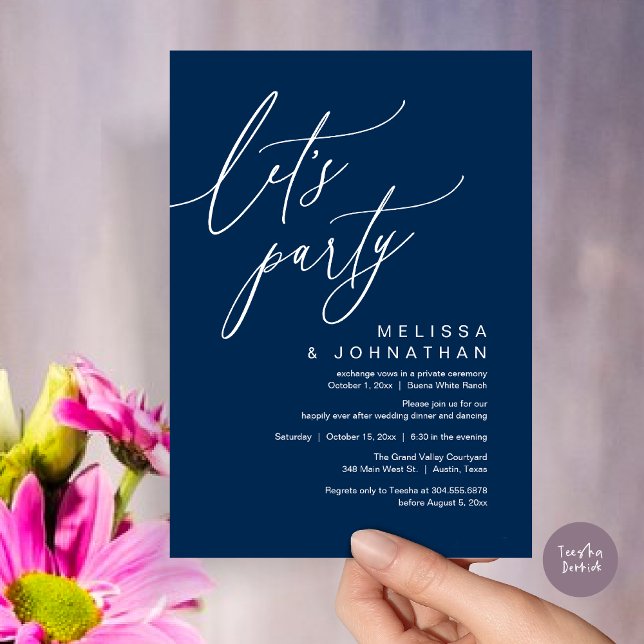 Romantic Wedding Dinner Dancing, Let's Party Invitation (Let's Party, Romantic Charm Wedding Dinner Dancing Lunch Brunch Invitation Card PDF Navy Blue)