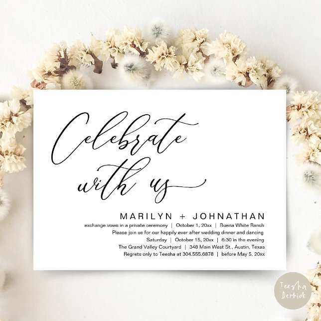 Romantic Wedding Dinner Party, Celebrate with us Invitation (Celebrate with us, Romantic Wedding Dinner Brunch Party Invites Card PDF Modern Classy White Black)