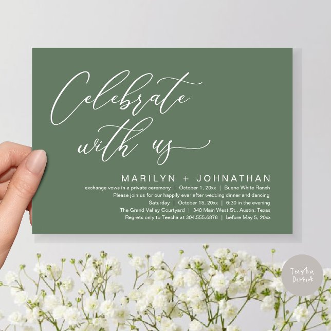 Romantic Wedding Dinner Party, Celebrate with us Invitation (Celebrate with us, Romantic Wedding Dinner Brunch Party Invites Card PDF Modern Classy Sage Green)
