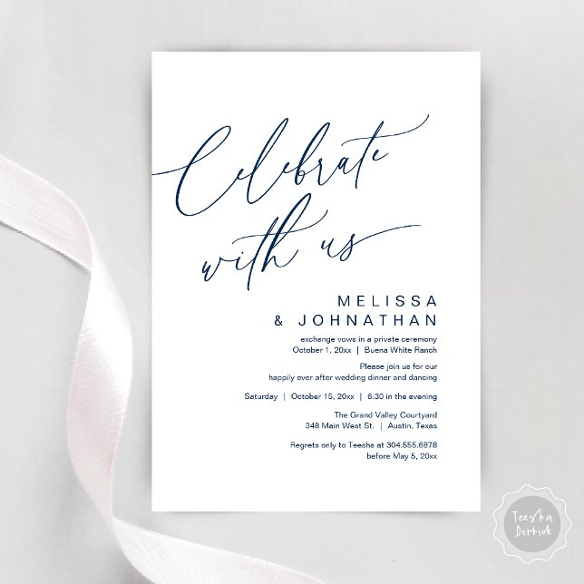 Romantic Wedding Dinner Party, Celebrate with us Invitation (Romantic Wedding Dinner Party, Celebrate with us Lunch Brunch Modern Invites Card  PDF Navy Blue)