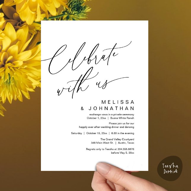 Romantic Wedding Dinner Party, Celebrate with us Invitation (Romantic Wedding Dinner Party, Celebrate with us Modern Invites Card Lunch Brunch PDF White Black)