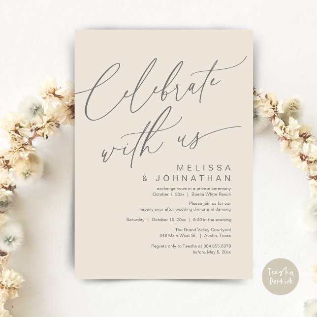 Romantic Wedding Dinner Party, Celebrate with us Invitation (Romantic Wedding Dinner Party, Celebrate with us Lunch Brunch Modern Invites Card  PDF Cream Grey)