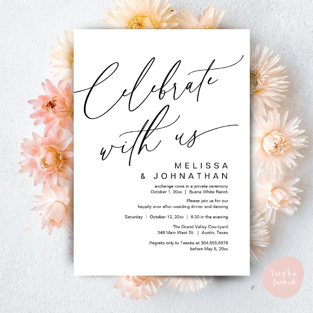 Romantic Wedding Dinner Party, Celebrate with us Invitation (Romantic Wedding Dinner Party, Celebrate with us Lunch Brunch Modern Invites Card  PDF White Black)