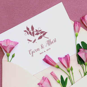 Romantic Wedding Dragonflies Couple Branches Rubber Stamp