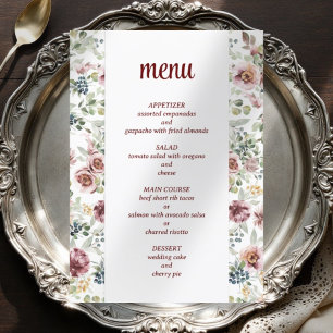 Romantic wedding elegant floral vintage menu