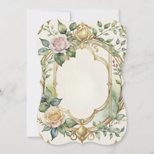 romantic wedding floral gold frame invitation