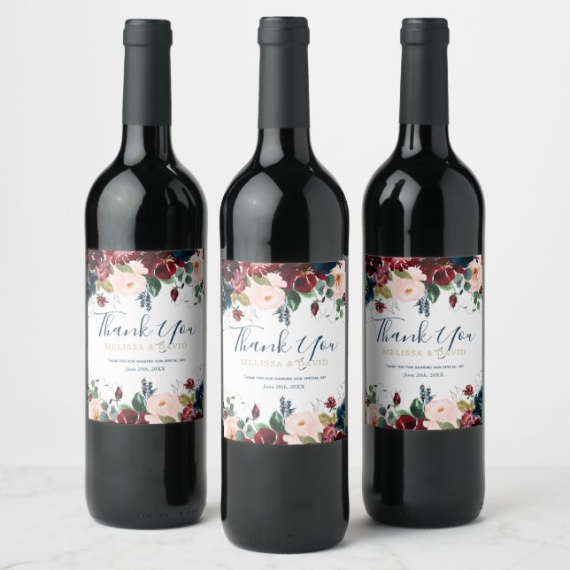 Romantic Wedding Flower Wine Bottle Stickers (Bottles)