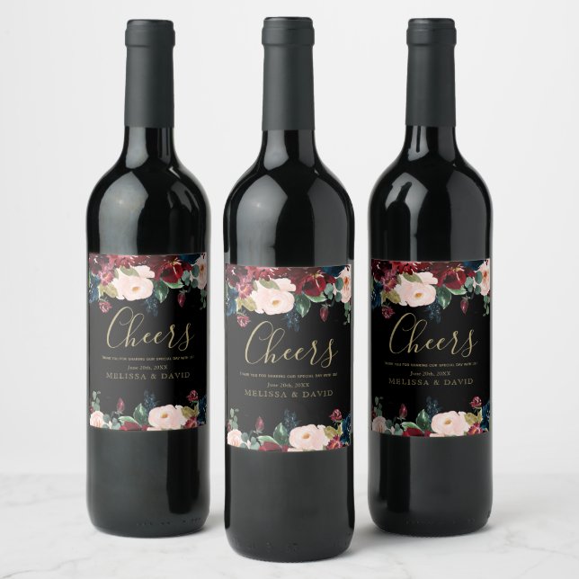 Romantic Wedding Flower Wine Bottle Stickers (Bottles)