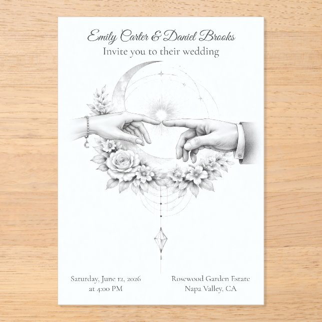 Romantic Wedding Hands Minimalist Design Acrylic Invitations (Front)