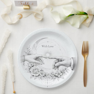 Romantic Wedding Hands Minimalist Paper Plate