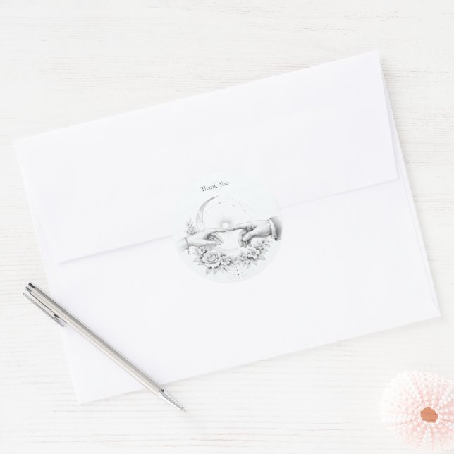 Romantic Wedding Hands Thank You  Classic Round Sticker (Envelope)