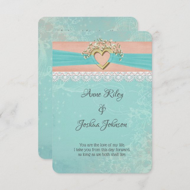 Romantic Wedding Heart and Ribbon Invitation (Front/Back)