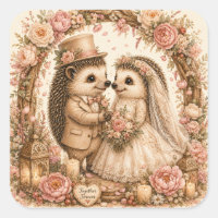 Romantic Wedding Hedgehog Couple Floral