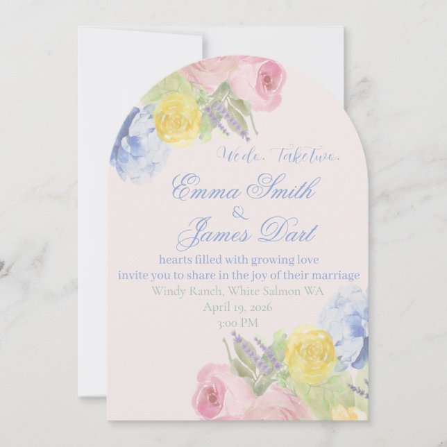 Romantic Wedding Invite Second Wedding or renewal (Front)