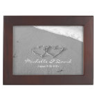 Romantic wedding keepsake box with hearts in sand